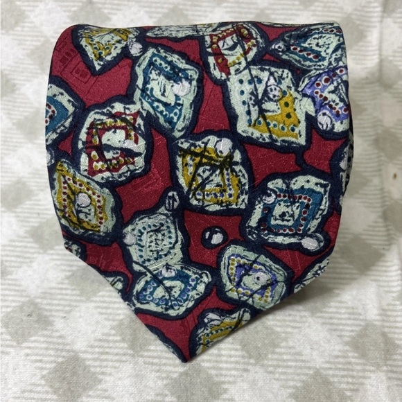 Tino Cosma 100% Italian Silk Necktie Red And Blue Pattern - Picture 1 of 5